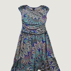 En Focus Petite Blue Paisley Cap Sleeve Ruched Empire Waist Jersey Dress 10P